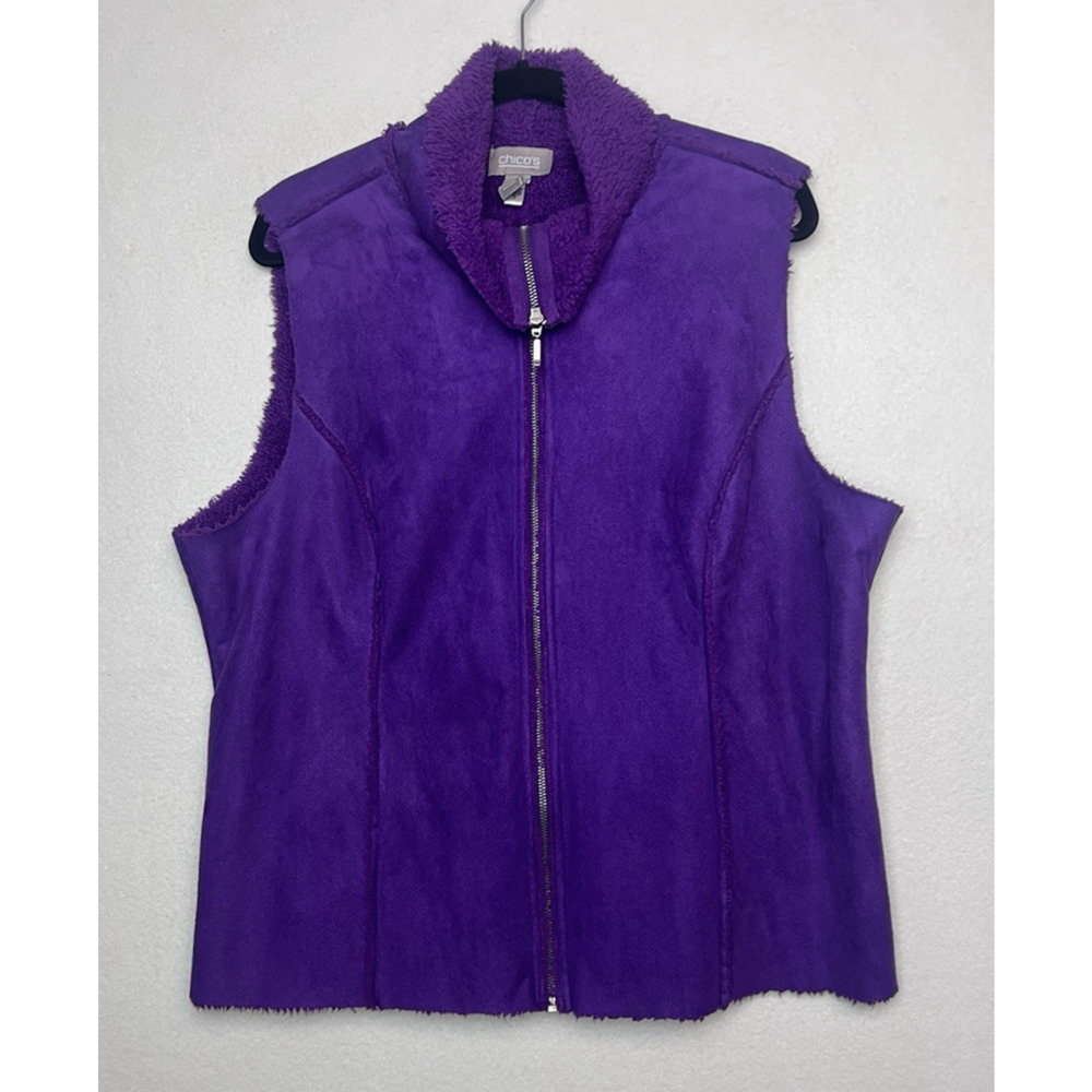 Chico's Women's Purple Fleece Turtle Neck Full Zip Vest Size 3/XL Warm Soft